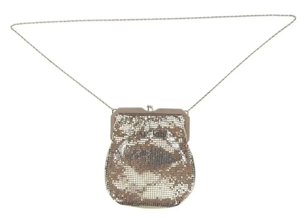 Vintage 1950s Whiting Davis Silver Metal Mesh Evening Bag Clutch